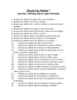 Would You Rather Journal Prompts Warm-Ups Elementary School Writing