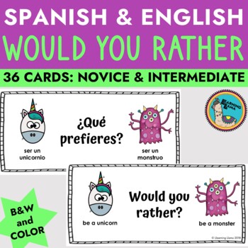 Preview of Would You Rather Kid Friendly ENGLISH & SPANISH Bundle