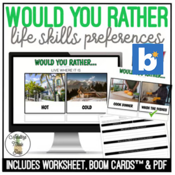 Preview of Would You Rather - Life Skills Preferences Activity