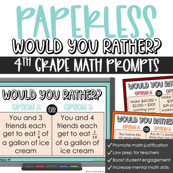 Preview of Would You Rather Math Prompts 4th Grade | Number Talks Number Sense Math Review