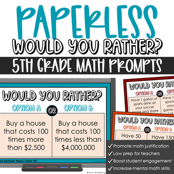 Preview of Would You Rather Math Prompts 5th Grade | Number Talks Number Sense Math Review