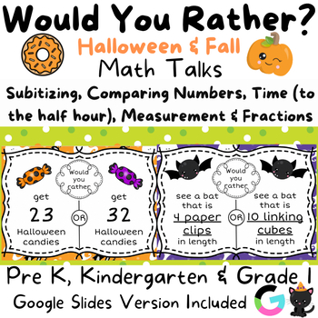 Preview of Would You Rather - Math Talks Fall & Halloween Themed Subitizing Fractions Time