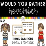 Would You Rather  NOVEMBER  Questions Printable and Digital