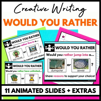 Preview of Would You Rather Opinion Writing Prompt Slide 3rd 4th 5th Grade Creative Writing