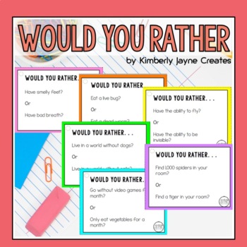 Preview of Would You Rather Opinion Question Writing Task Cards