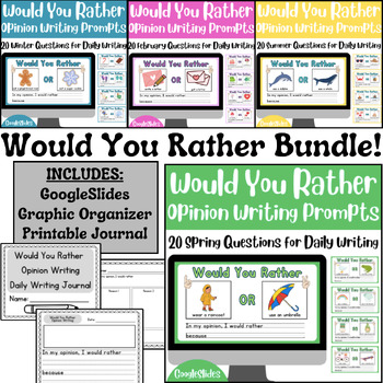 Preview of Would You Rather Opinion Writing Prompts, Journal, and Organizer BUNDLE!