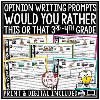 Preview of Would You Rather Questions Opinion Writing Prompts This or That 3rd 4th Grade
