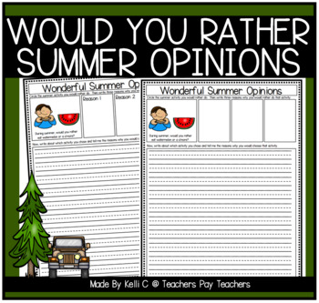 Preview of Would You Rather Opinion Writing Prompts and Graphic Organizers Summer