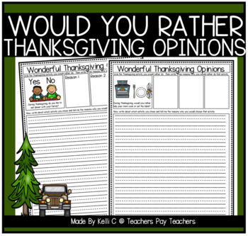 Preview of Would You Rather Opinion Writing Prompts and Graphic Organizers Thanksgiving