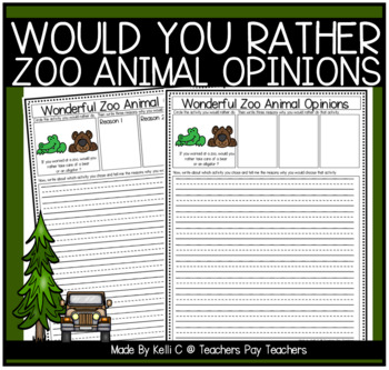 Preview of Would You Rather Opinion Writing Prompts and Graphic Organizers Zoo Animals