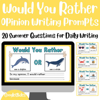 Preview of Would You Rather Opinion Writing Prompts with Sentence Starters - Summer Theme