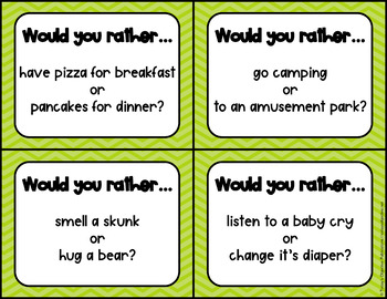 Would You Rather Questions - Writing Prompt Cards and Menus