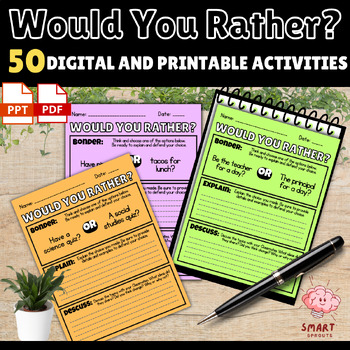 Preview of Would You Rather Prompts - Digital and Printable Activities - Writing