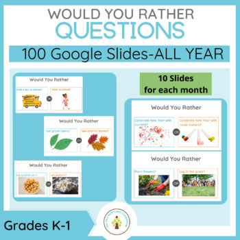 Preview of BUNDLE: Would You Rather Questions | 100 Year Long Google Slides | K/1