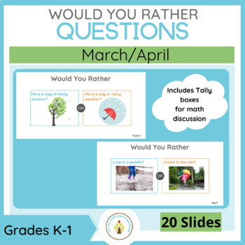 Preview of Would You Rather Questions: Mar/April discussion Slides Kindergarten/first grade