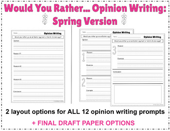 Preview of Would You Rather... SPRING & EASTER: OPINION Writing Prompts