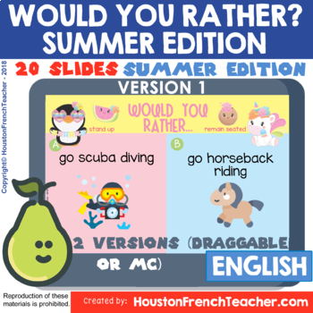 Preview of Would You Rather SUMMER Digital /Virtual End of the Year Activities Brain Breaks
