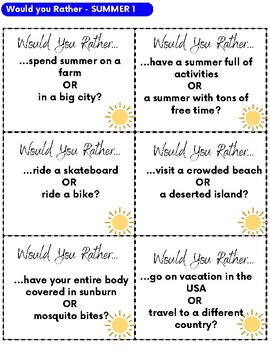 Would You Rather - SUMMER EDITION #1 (Cooperative Learning Cards)