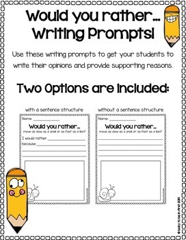 Fall Would You Rather Opinion Writing Prompts 3rd 4th Grade - The