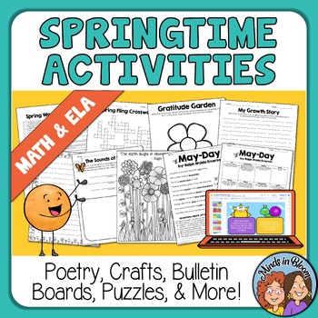 Preview of Spring and Easter Math ELA Enrichment Activities Pack Worksheets Bulletin Boards
