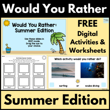 Preview of Would You Rather Summer Digital Activity & Worksheets FREEBIE
