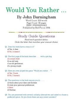 Preview of Would You Rather … by John Burningham; Multiple-Choice Study Guide Quiz w/Answer