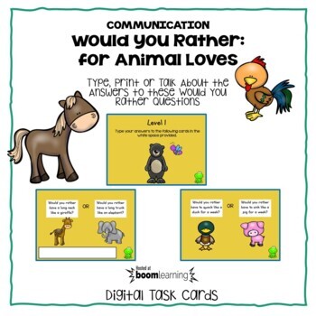 Preview of OCCUPATIONAL THERAPY Would You Rather The ANIMAL LOVERS Boom Deck