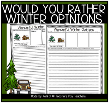Preview of Would Your Rather Opinion Writing Prompts and Graphic Organizers Winter