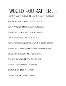 Would you Rather by Madison Weitzel | TPT