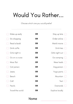 Would you Rather Ice Breaker Activity by Caffeine and Kindness | TPT