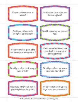 Would you Rather Ice Breaker Questions by Spectacular Speech Therapy