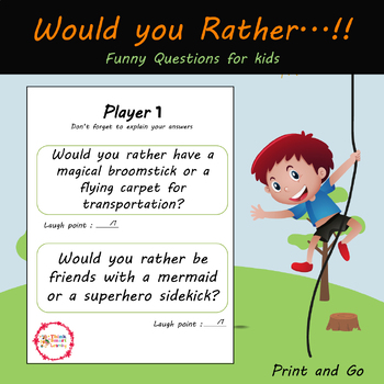 Preview of Would you Rather...!! Question for kids. Editable File.
