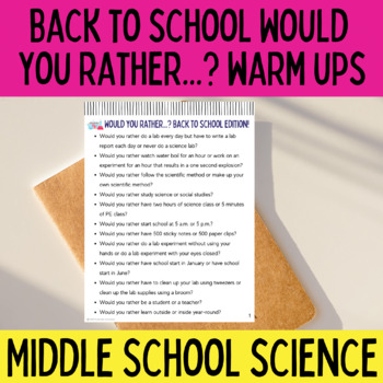 Preview of Would you rather questions for Bell-ringers | Back to school | science