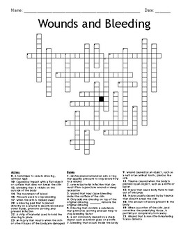 Wounds and Bleeding Crossword puzzle by Cathe Felz TPT