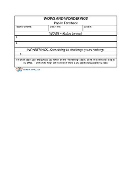 Preview of Wows & Wonderings Classroom Visit Feedback Form