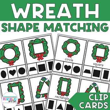 Preview of Christmas Wreath 2D Shape Matching Clip Cards | Preschool Math Activity