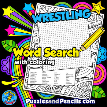 Preview of Wrestling Word Search Puzzle Activity with Coloring | Summer Games Wordsearch