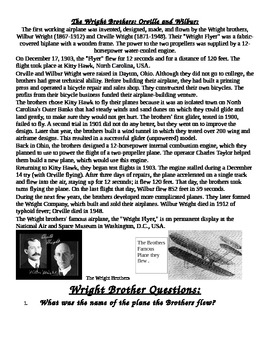Preview of Wright Brothers Biography and 6 questions