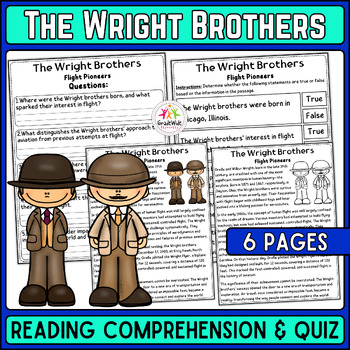 Preview of Wright Brothers Nonfiction Inventors Day Reading comprehension & True/False Quiz
