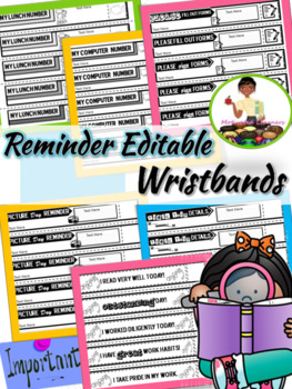 Preview of Wristbands Editable Reminders (Lunch Number, Computer Number, Field Trips, etc)