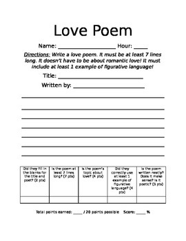 Preview of Write A Love Poem (worksheet)