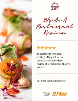 Preview of Write A Restaurant Review.  Templates. Writing. Food. ELA. ESL. EFL.