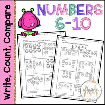 Preview of Write, Count, Compare Numbers 6-10 | Monsters