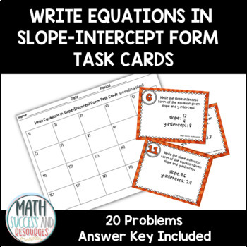 Preview of Writing Equation in Slope Intercept Form Given Slope and Y-Intercept Task Cards