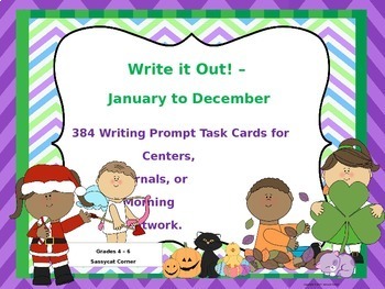 Preview of Write It Out -  Writing Prompt Task Cards Bundle for the Full Year - 12 Months