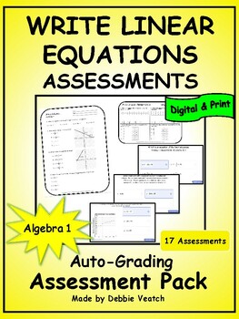 Preview of Write Linear Equations Assessment Pack - Algebra 1 | Auto-Grading Digital