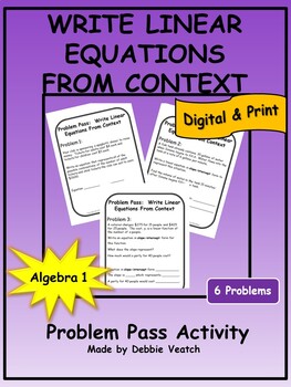 Preview of Write Linear Equations From Context Problem Pass Algebra 1 | Digital