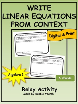 Preview of Write Linear Equations From Context Relay Activity Algebra 1 | Digital