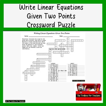 Preview of Write Linear Equations Given Two Points Slope Intercept Form Crossword Puzzle