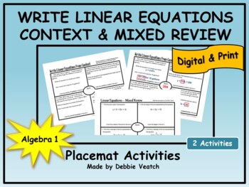 Preview of Write Linear Equations In Context & Mixed Review Algebra 1 | Digital